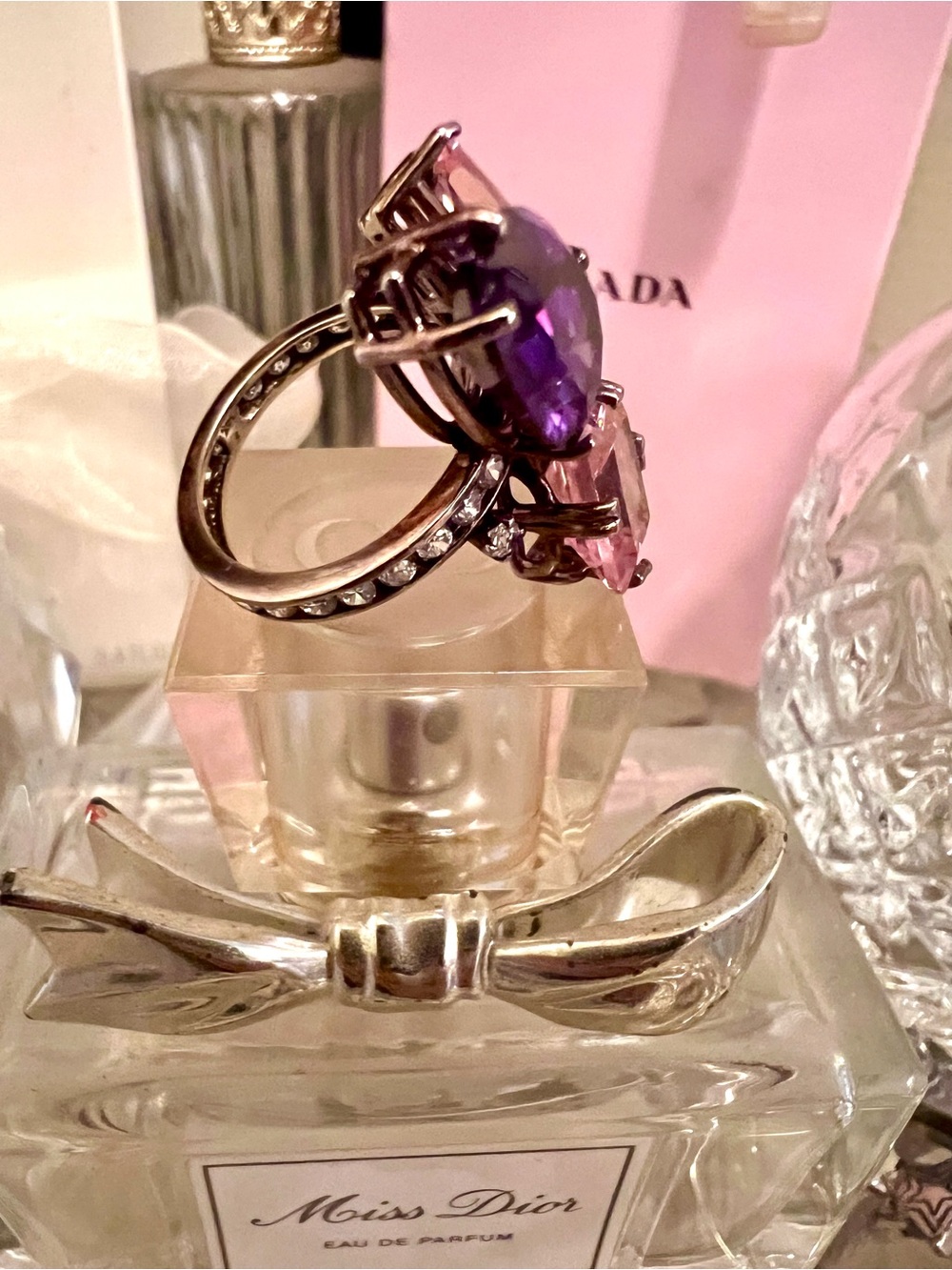 authentic Le Vian 14k gold rings featuring large center amethysts
